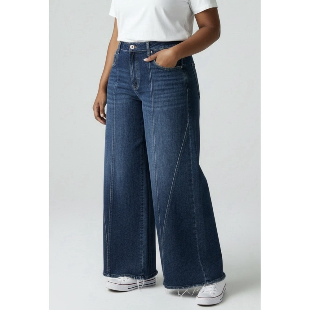 NWT Kut from the Kloth Blake Super Wide Leg Jeans 18 High Rise Slouchy Raw Edge